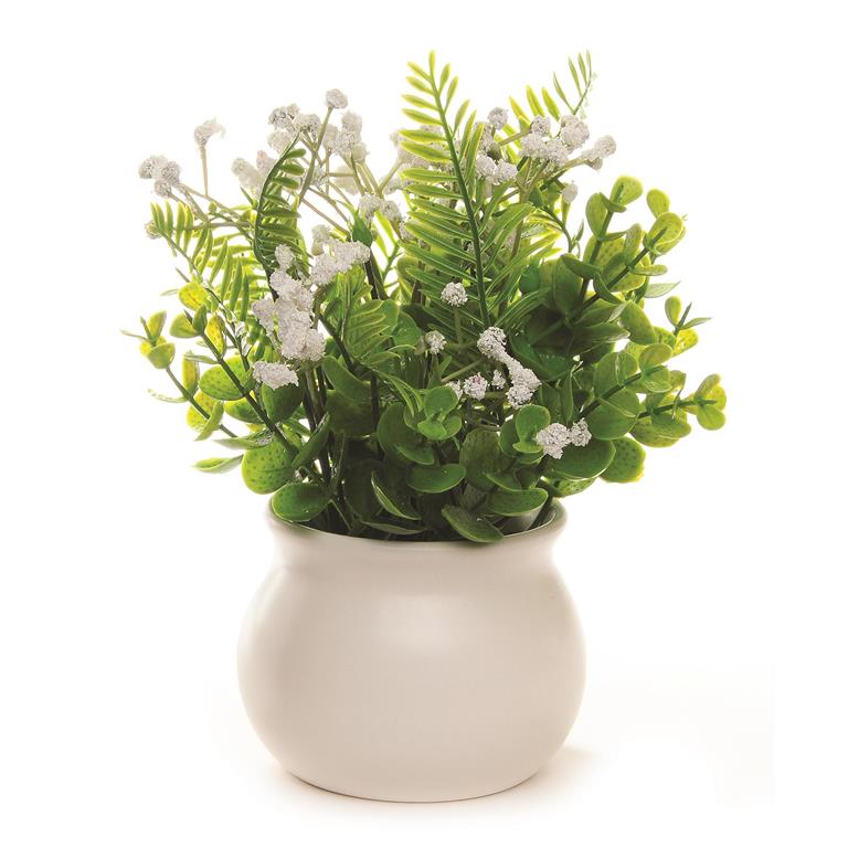 White Flowers In White Ceramic Pot BB221 70274 Dublin Design   221 70274 