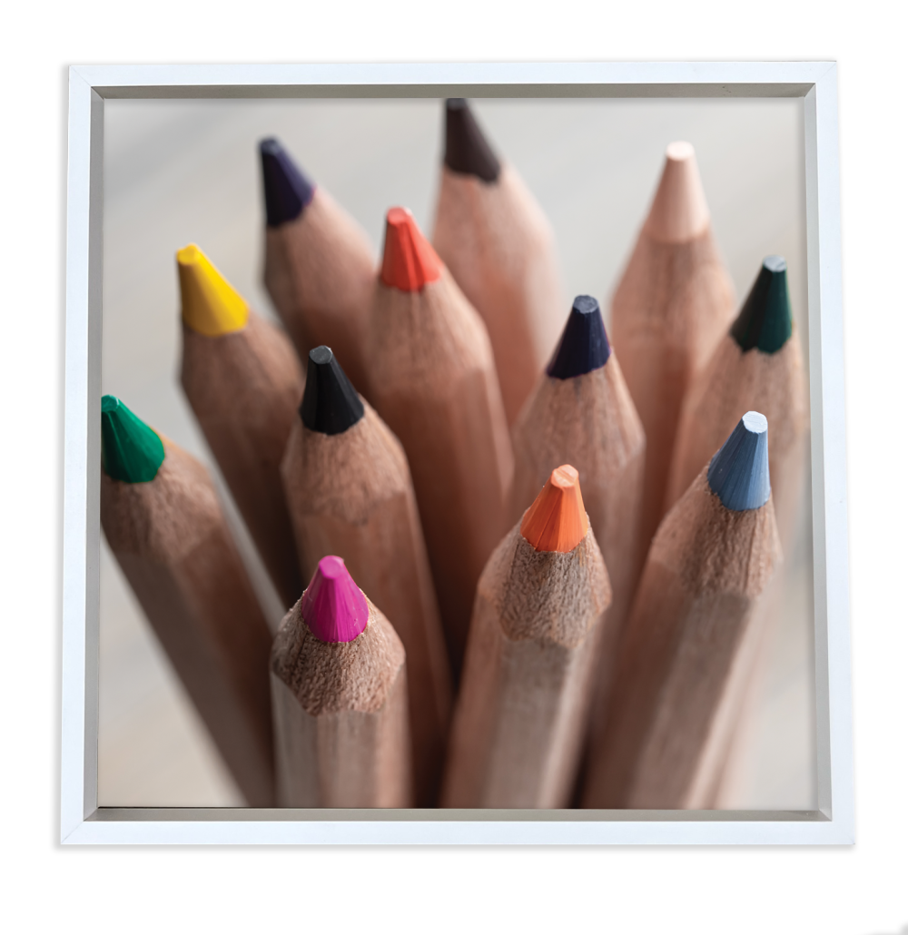 Pencil Crayons 24″ x 24″ Print – white frame