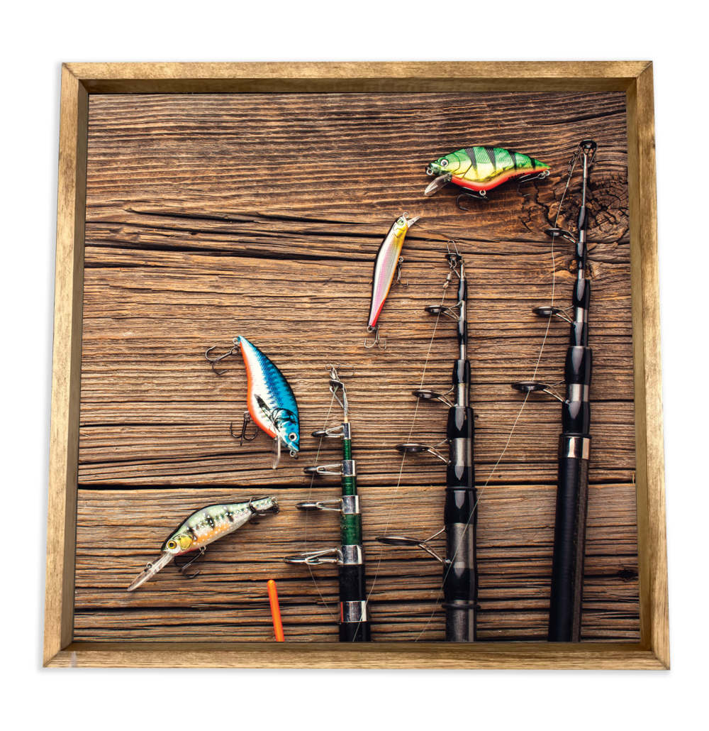 Fishing Poles 24″ x 24″ Print – stained frame