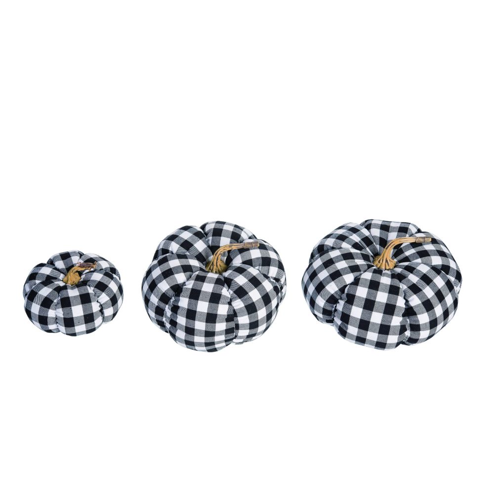 Plush Buffalo Check Pumpkins - Set of 3 - H8552